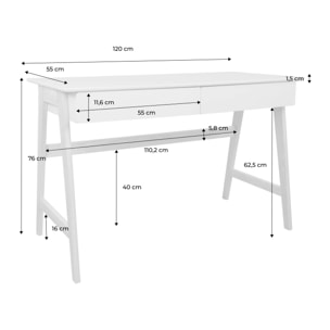 Bureau décor bois 2 tiroirs TOMMY