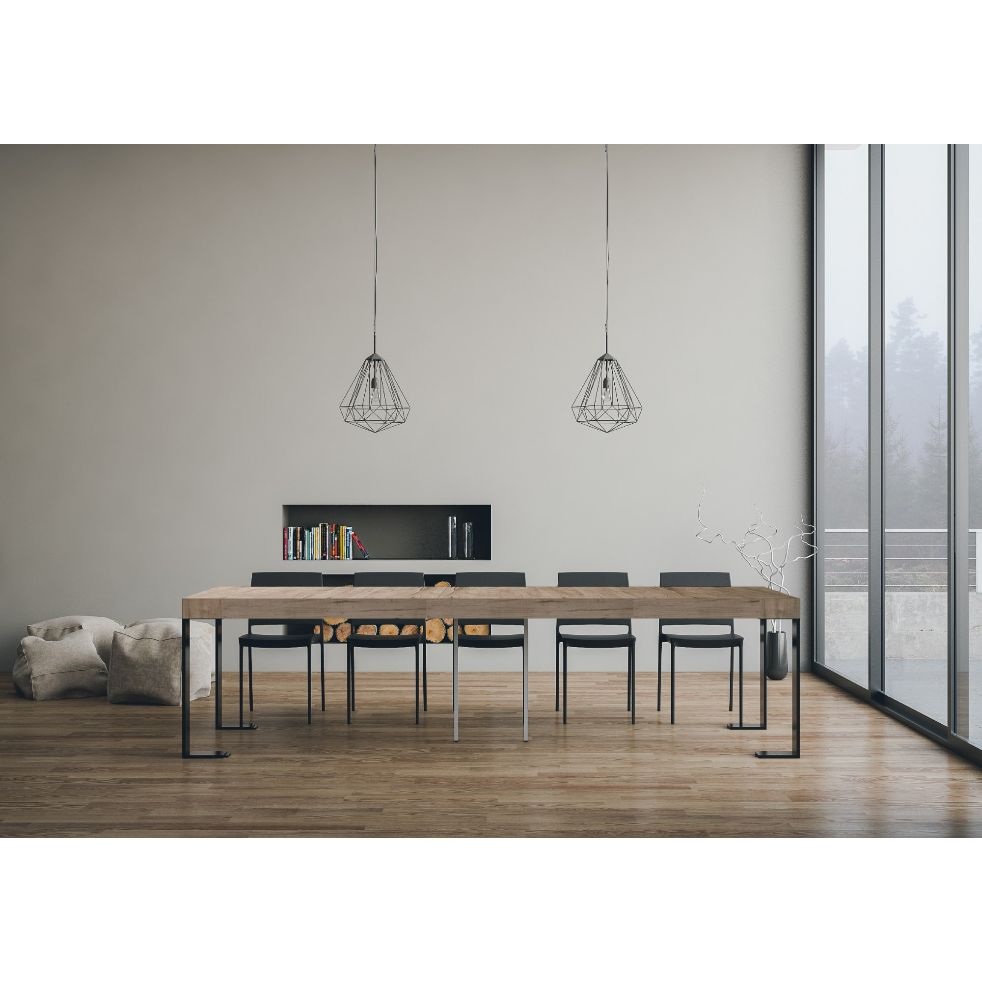 Console extensible 90x40/300 cm Tecno Premium Chêne Nature cadre Anthracite