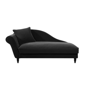 Méridienne droite ALBA 195 cm velours Noir - 100% déhoussable - Fab. France