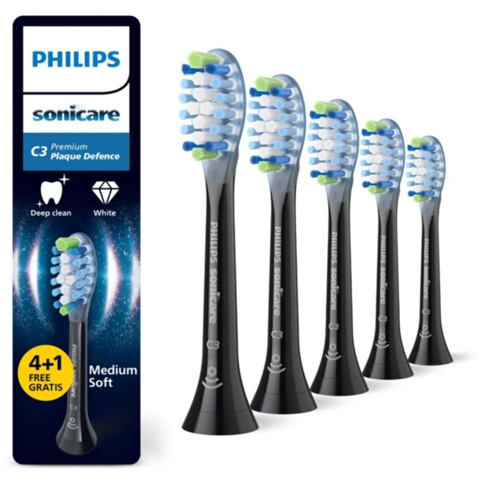 Brossette dentaire PHILIPS Sonicare lot de 4+1 - HX9045/88  black Premium Plaque Defence C3