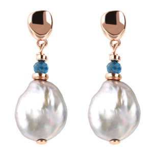 Orecchini Pendenti con Apatite Blu e Perle Coin d'Acqua Dolce Ø 14/15 mm