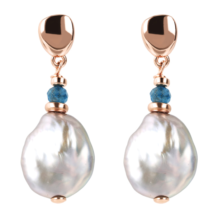 Orecchini Pendenti con Apatite Blu e Perle Coin d'Acqua Dolce Ø 14/15 mm