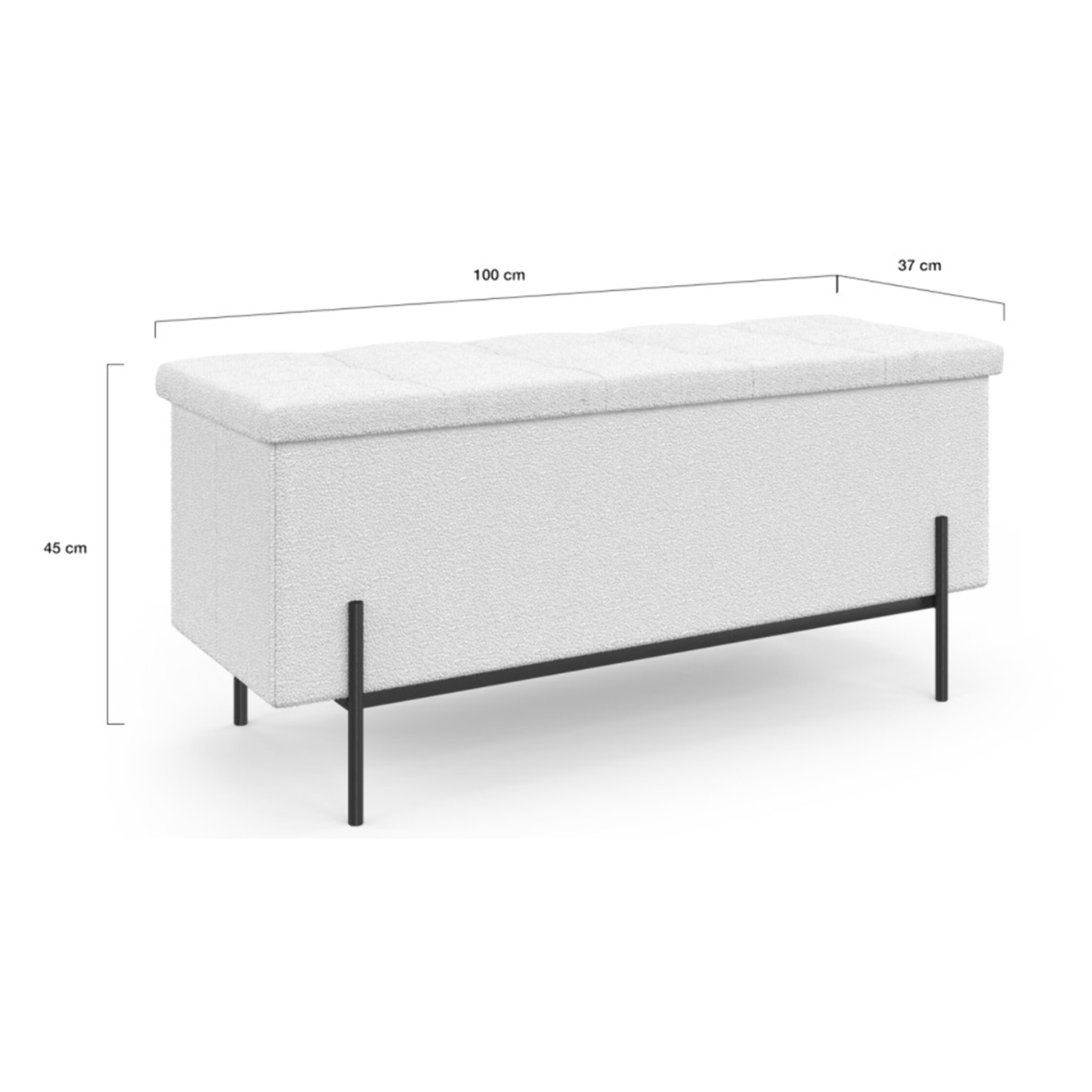 Banc coffre Loan en bouclette blanche et pieds noirs 100cm