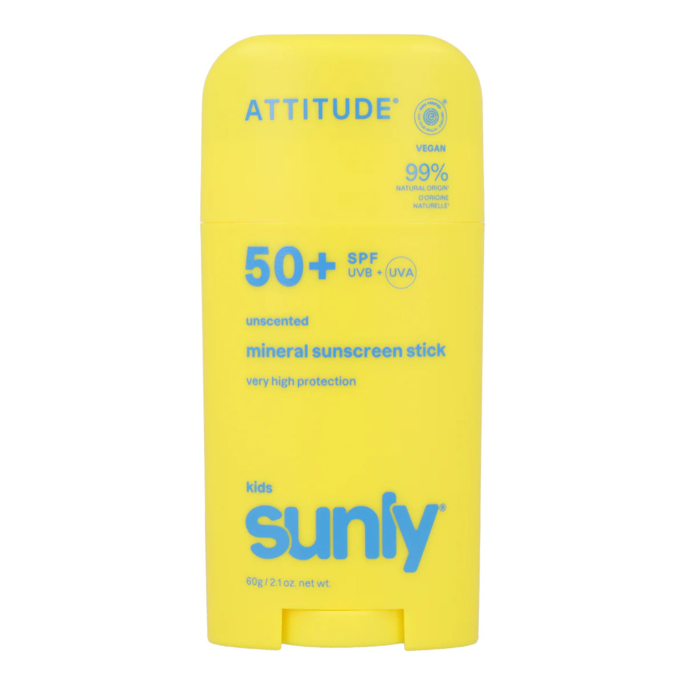 Mineral sunscreen Stick Face & Body Kids SPF 50 unscented Attitude Sunly 60 g