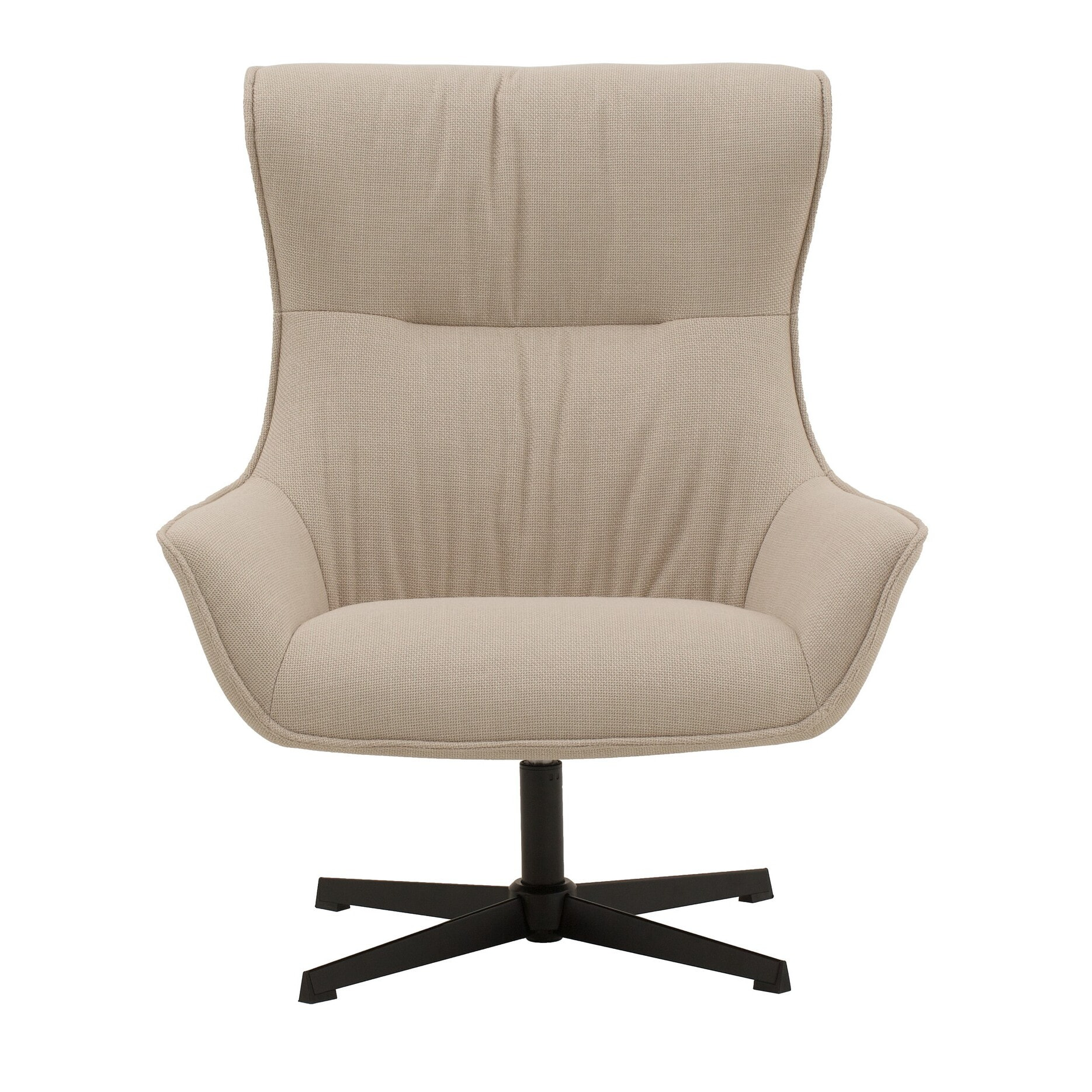 Poltrona girevole RIGA in tessuto beige e base in metallo nero