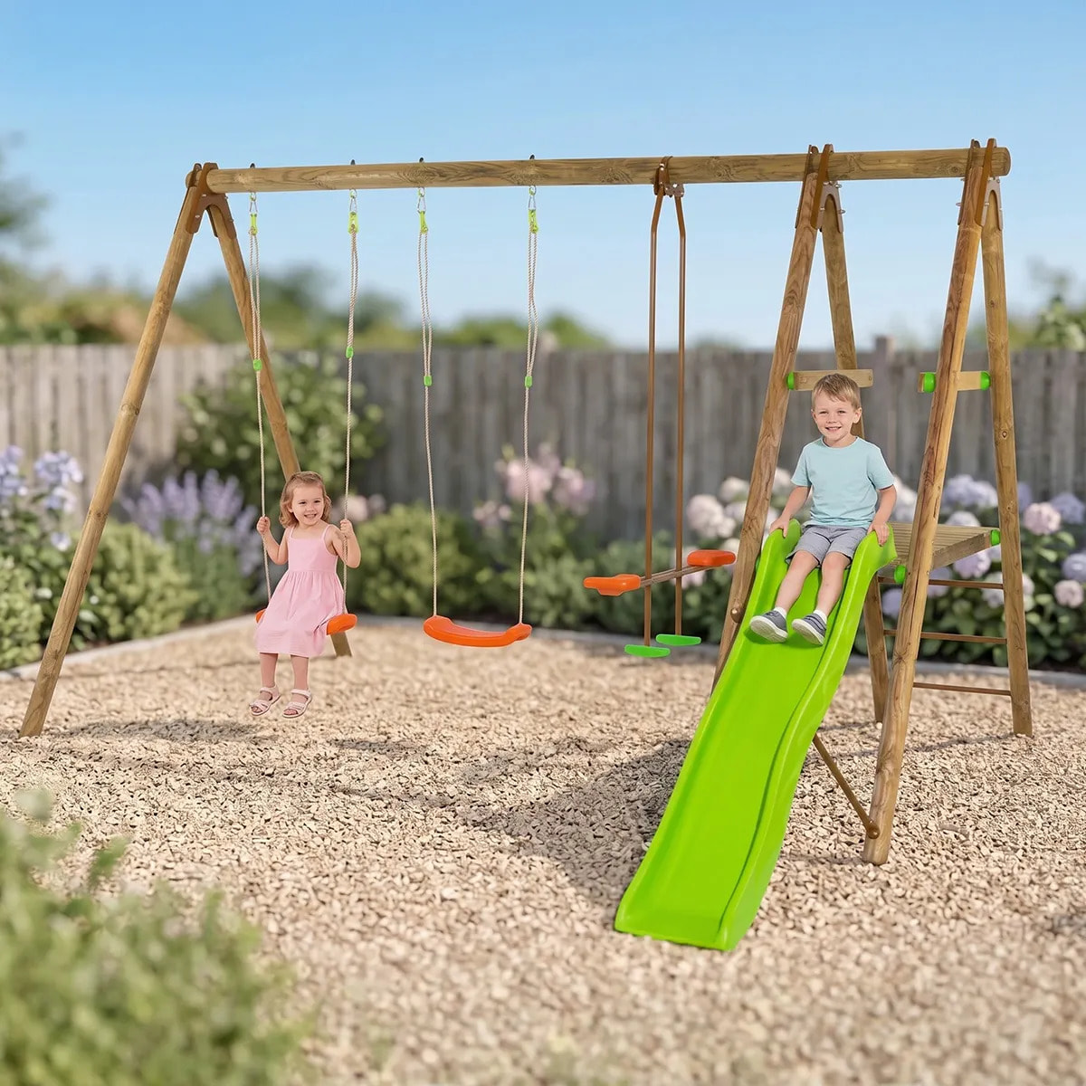 Balançoire en bois 2,30 m Artix MAILI - 6 enfants