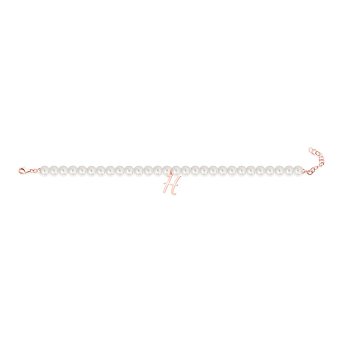 Bracciale Fujiko con Pendente Lettera H Perle Argento Rosè