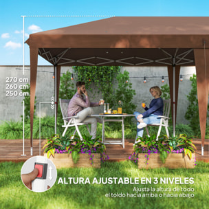 Carpa Plegable Gazebo 6x3 m Pop-up, Cenador Plegable con Altura Ajustable en 3 Niveles Toldo Anti-UV y Bolsa de Transporte para Camping Fiestas Café