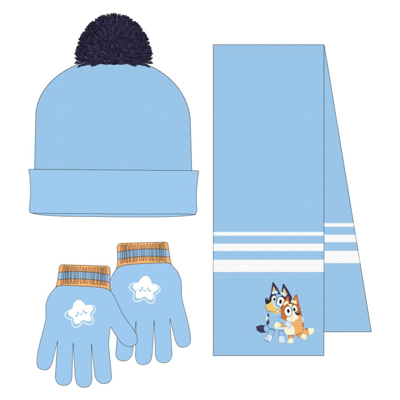 Conjunto gorro, guantes y tubo de cuello infantil "Bluey"