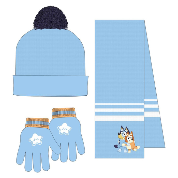 Conjunto gorro, guantes y tubo de cuello infantil "Bluey"