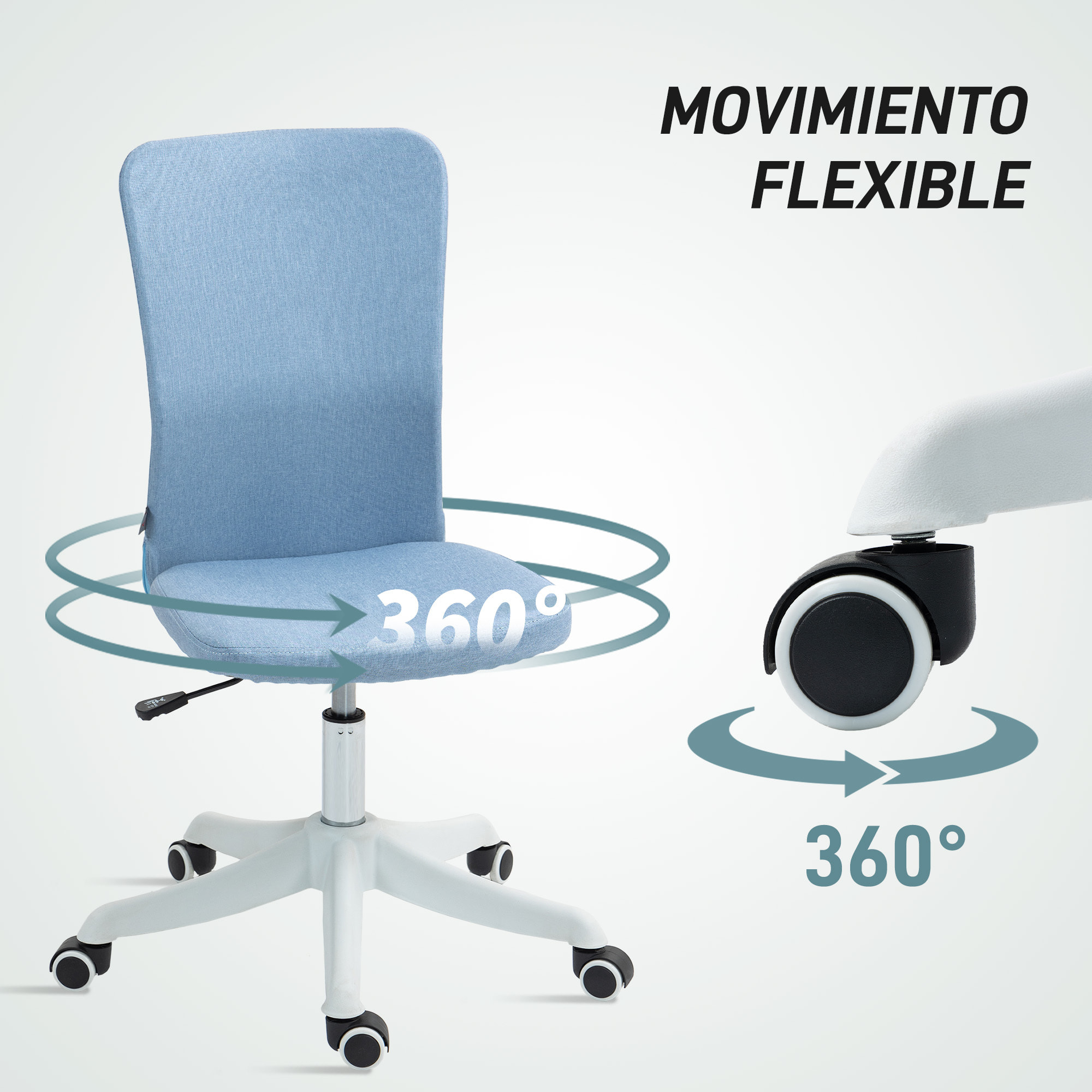 Silla de Escritorio sin Brazos Silla de Oficina Giratoria Tapizado en Lino Sintético con Altura Ajustable para Estudio Dormitorio Tocador Carga 120 kg Azul Claro