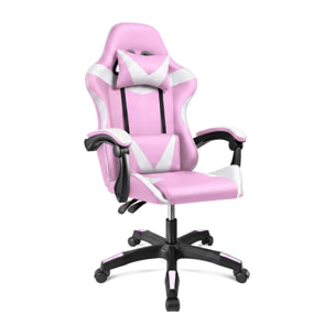 Silla gaming reclinable y con altura ajustable en rosa y blanco 117-128 cm Viper Rosa - Blanco