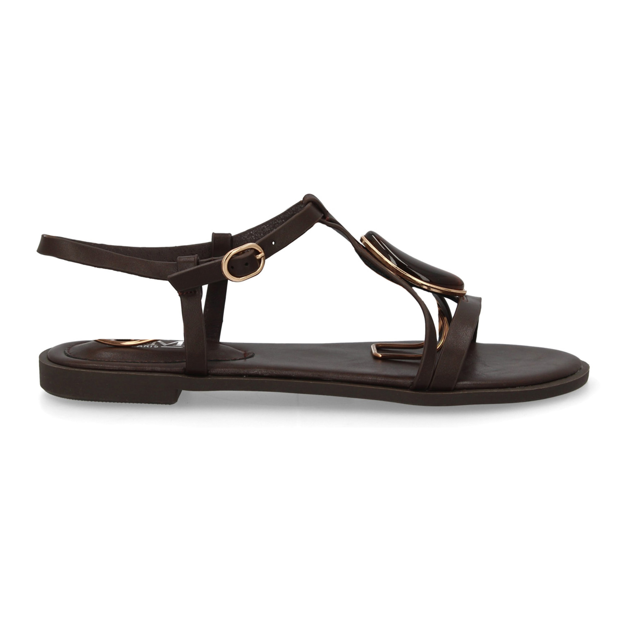 Sandalia plana mujer elegante con adorno de piedra