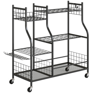 Organisateur d'outils de jardin - chariot de jardin - 11 crochets, 32 compartiments, 3 étagères - acier noir