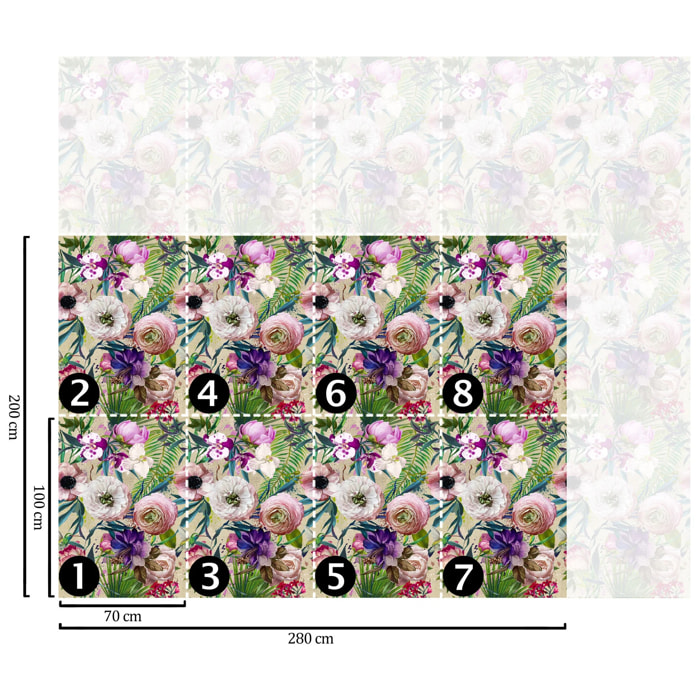 Carta da Parati Floreale con Fiori Rosa