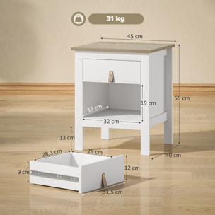 Mesita de Noche Moderna Mesilla de Noche con Cajón Compartimento Abierto Mesa Auxiliar para Salón Dormitorio 45x40x55 cm Blanco