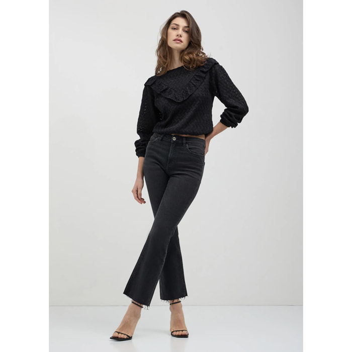 Pantalone cropped flare in cotone