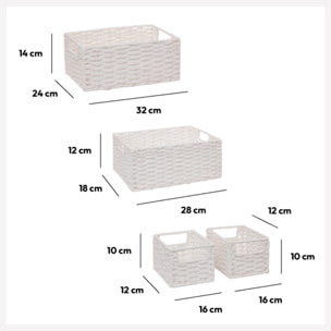 4 paniers de rangement Blanc Vannerie