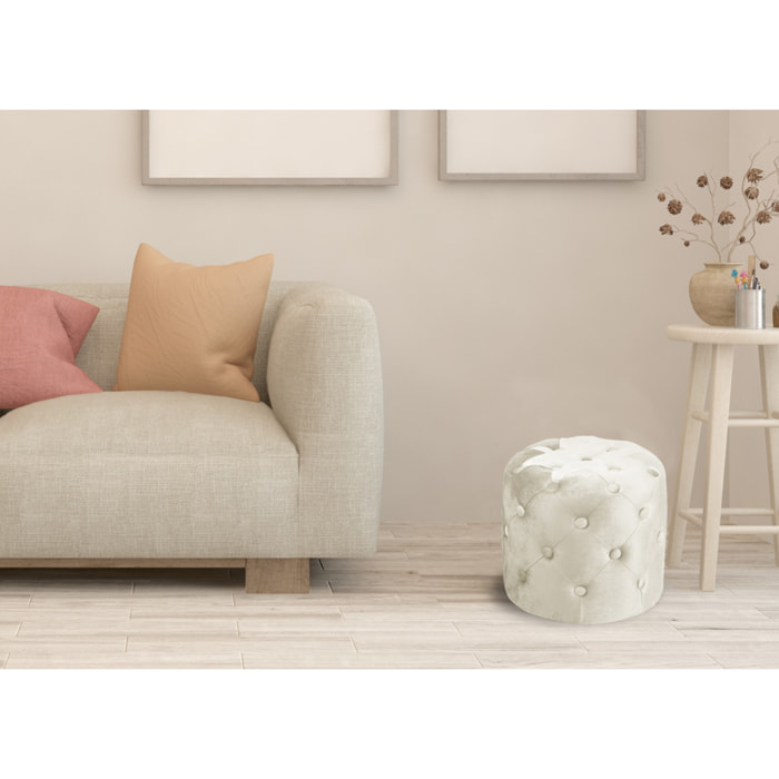 Pouf Poggiapiedi Rotondo Seduta In Velluto Velvet Parigi Beige