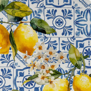 Set vinyle 860 g/m² imprimé bleu jaune Citrons azulejos bleu