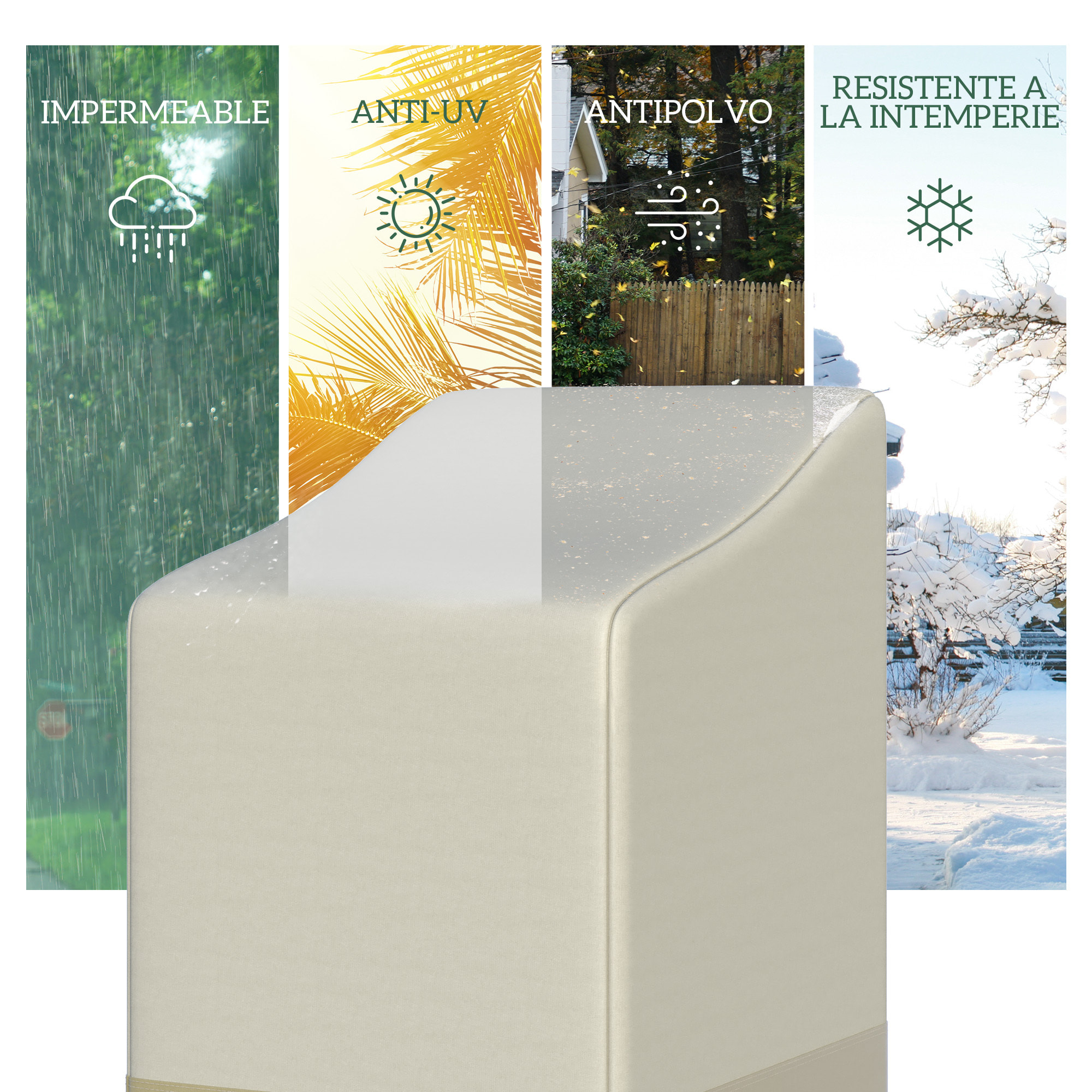 Funda para Sillas Apilables 90x70x115 cm Funda para Sillas de Jardín Impermeable de Tela Oxford 600D Funda para Muebles Jardín Anti-UV Beige y Café