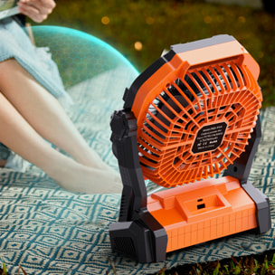 Ventilatore P50 con motore senza spazzole, LED con 8 luci, 4 velocità, 3 livelli di luce. Angolo regolabile di 180º, gancio per appendere e powerbank da 7800 mAh.