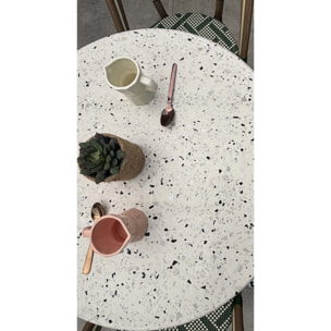 BISTRO - Ensemble repas de jardin 2 places en acier et plateau en terrazzo