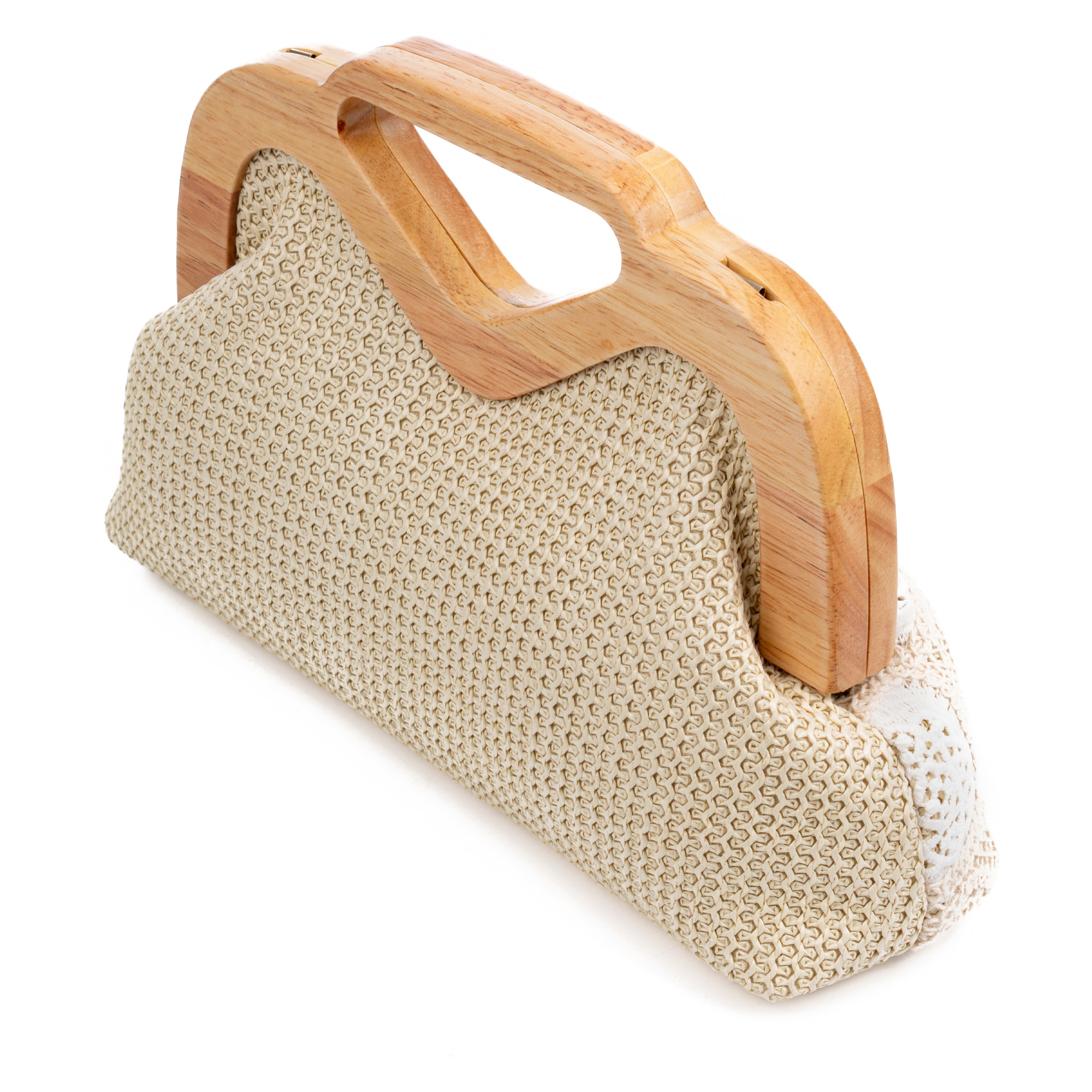 Bisenzio Bolso de mano Mujer. Fabricado en madera natural, algodón y paja trenzada.