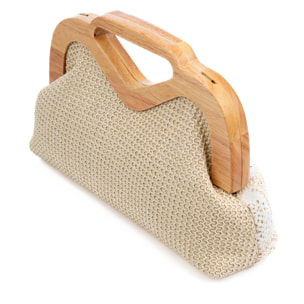 Bisenzio Bolso de mano Mujer. Fabricado en madera natural, algodón y paja trenzada.