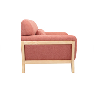 Canapé scandinave 3 places en tissu effet velours texturé terracotta et bois clair YOKO