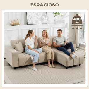 Sofá Chaise Longue Reversible, Sofá Esquinero en Forma de L de 3 Plazas, 2 Almohadas, Tapizado en Lino, Marco de Acero, para Salón, 242x156x87 cm, Beige