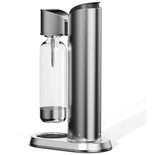 Máquina KT-201 para preparar agua con gas y bebidas carbonatadas en casa. Diseño en acero inoxidable. Incluye botella de 1L.