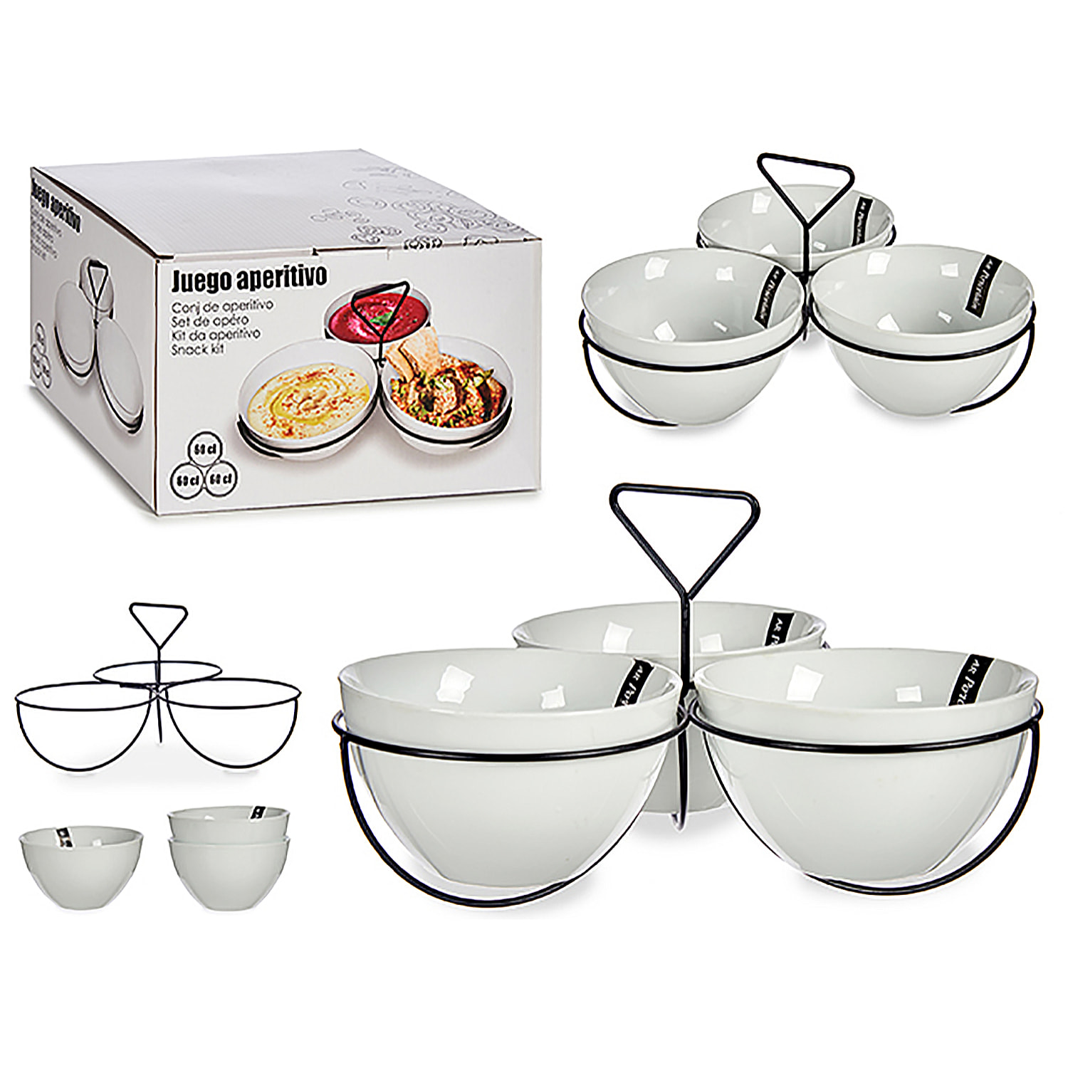 Set di 3 ciotole in porcellana bianca.