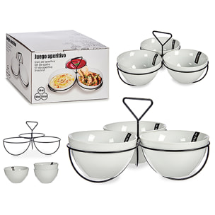 Set di 3 ciotole in porcellana bianca.