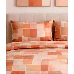 Parure Copripiumino Brick Arancio per letto singolo in 100% Cotone e Made in Italy, cubi geometrico