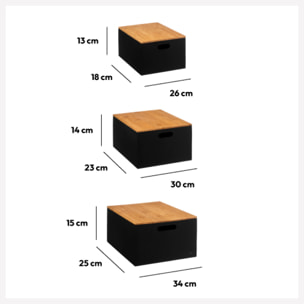 3 boîtes couvercle bambou Noir Bava