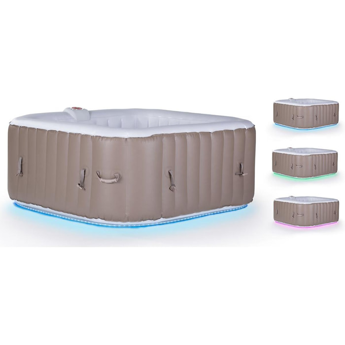 Spa Gonflable ''Monac''- avec bande lumineuse - 6 places - Taupe/Crème