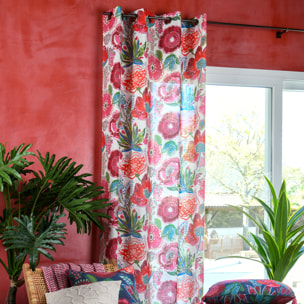 Rideau tamisant en polylin à motif floral - Rose