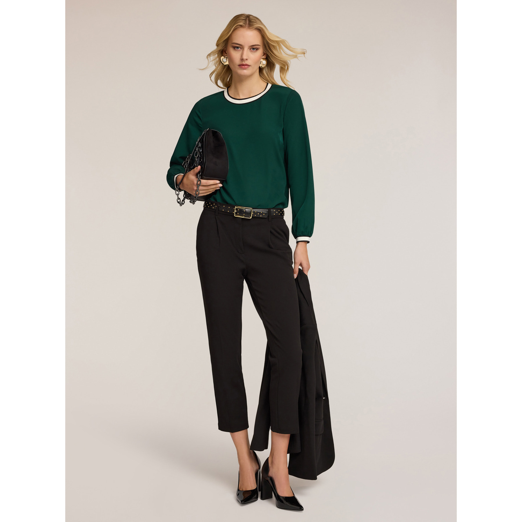 Motivi - Blusa con bordi a contrasto - Verde