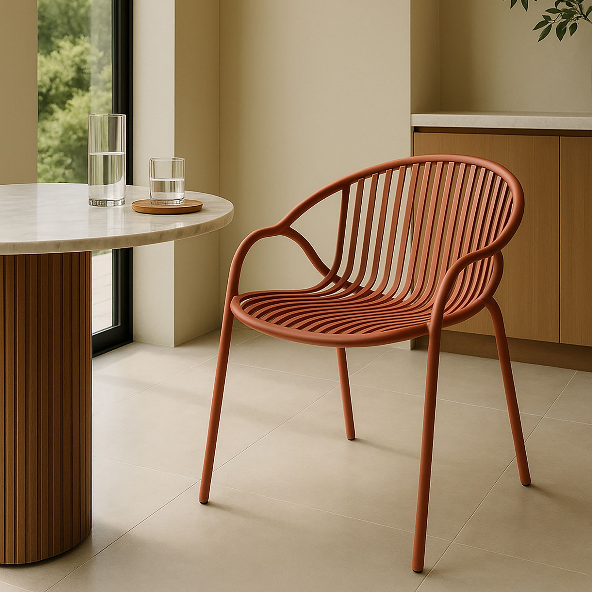 Lot de 4 fauteuils de table brique en polypropylène et métal  CALYPSO