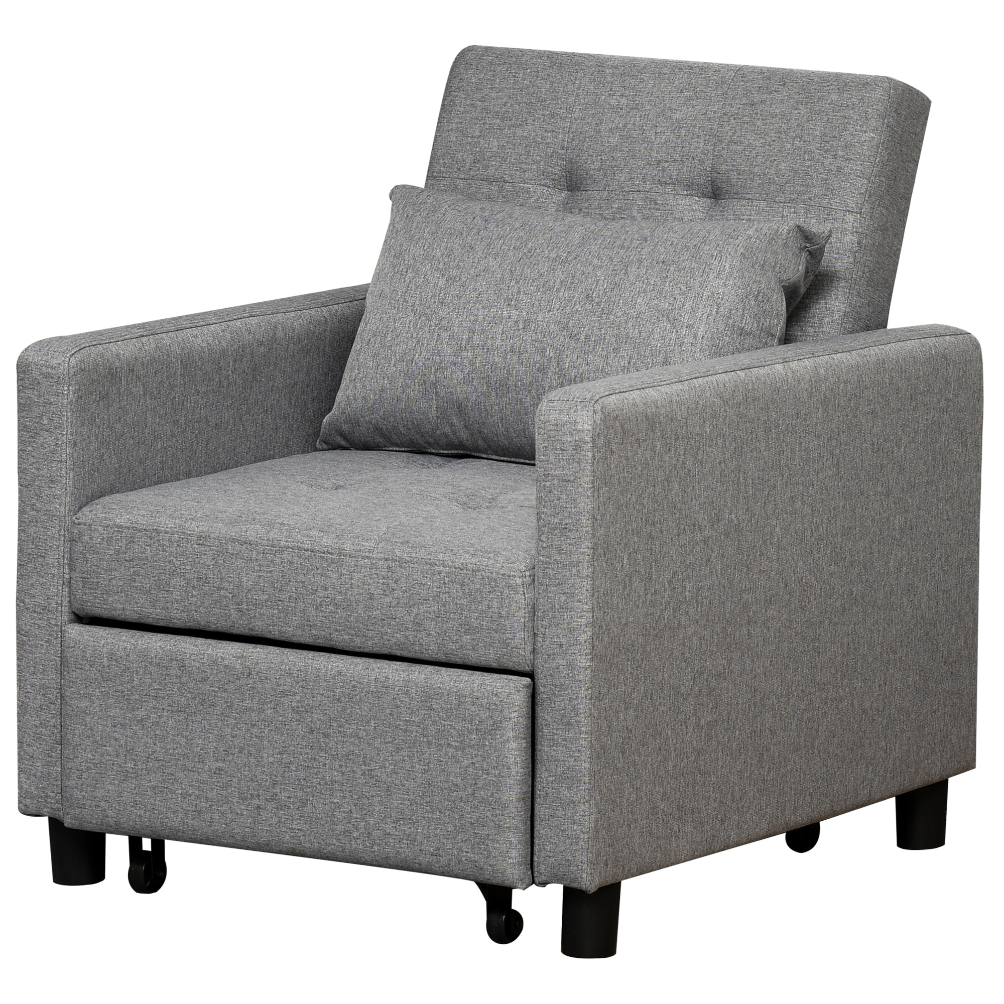 Fauteuil chauffeuse canapé-lit convertible 1 place dossier inclinable 3 positions coussin inclus polyester coton gris