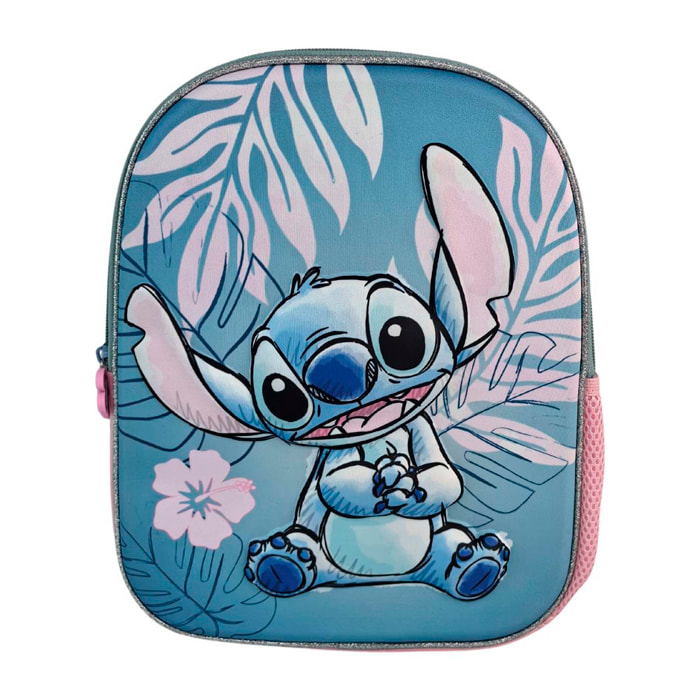 Stitch Pink Mochila Preescolar 3D. Bolsillo lateral. Espaldera acolchada.