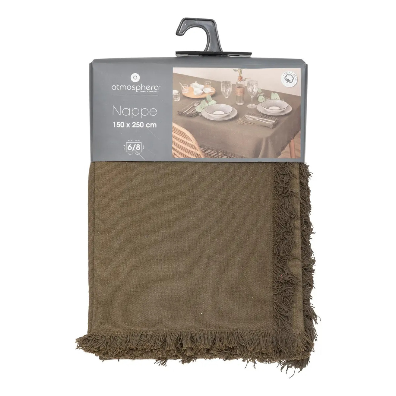 Nappe "Maha" coton vert kaki 250x150cm