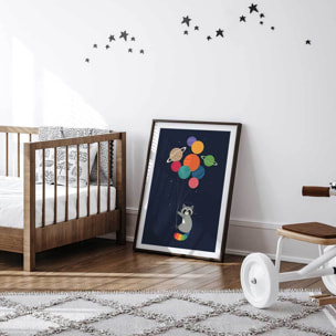 Affiche enfant raton dans la galaxie  Affiche + cadre en bois - Noir