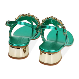 Sandali infradito verde laminato, tacco 3,5 cm