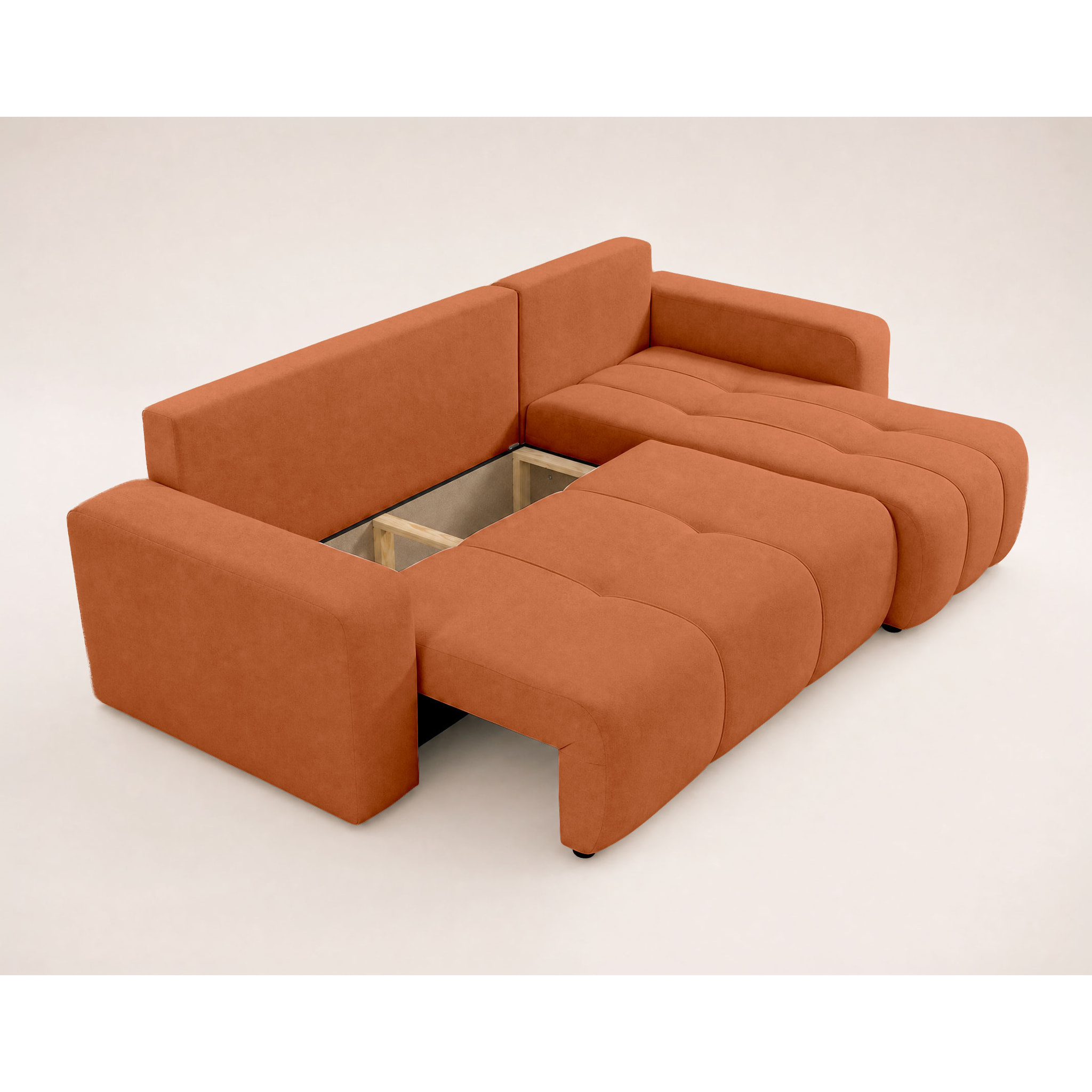 Nicole - canapé d'angle réversible 4 places convertible avec coffre en tissu - Rouille