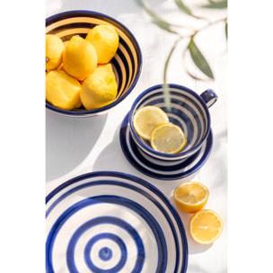 J-Line tasse + sous-tasse Granada Stripes - céramique - blanc/bleu