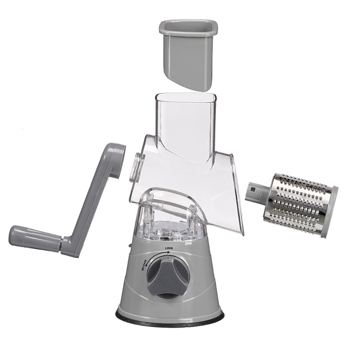 Grattugia a mulino con 3 teste di taglio diverse.