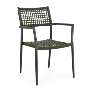 Set di 4 sedie con braccioli BLANES in alluminio antracite e corda verde