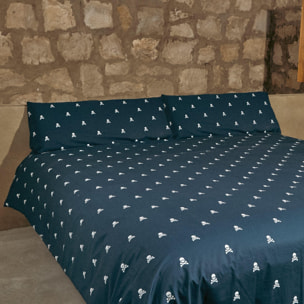 Set cama funda nórdicay 2 fundas almohada, 100% algodón, navy calaveras scalpers home